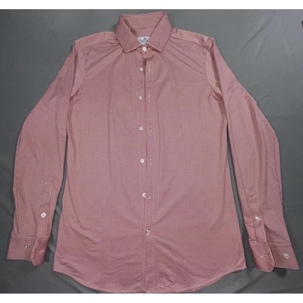 Mizzen+Main Dress Shirt Mens Large Tall Red Gingham Trim Fit American Made